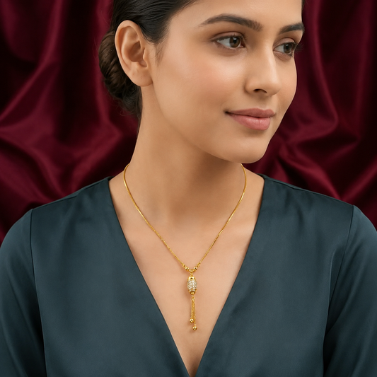 Crystal Cylinder Charm Gold Plated Necklace with Tassel Drop