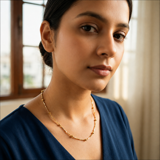 Bead And Bar Link 18K Gold Plated Chain Necklace