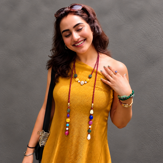 Bohemian Style Multi-Stone Handcrafted Gemstone Lariat Set