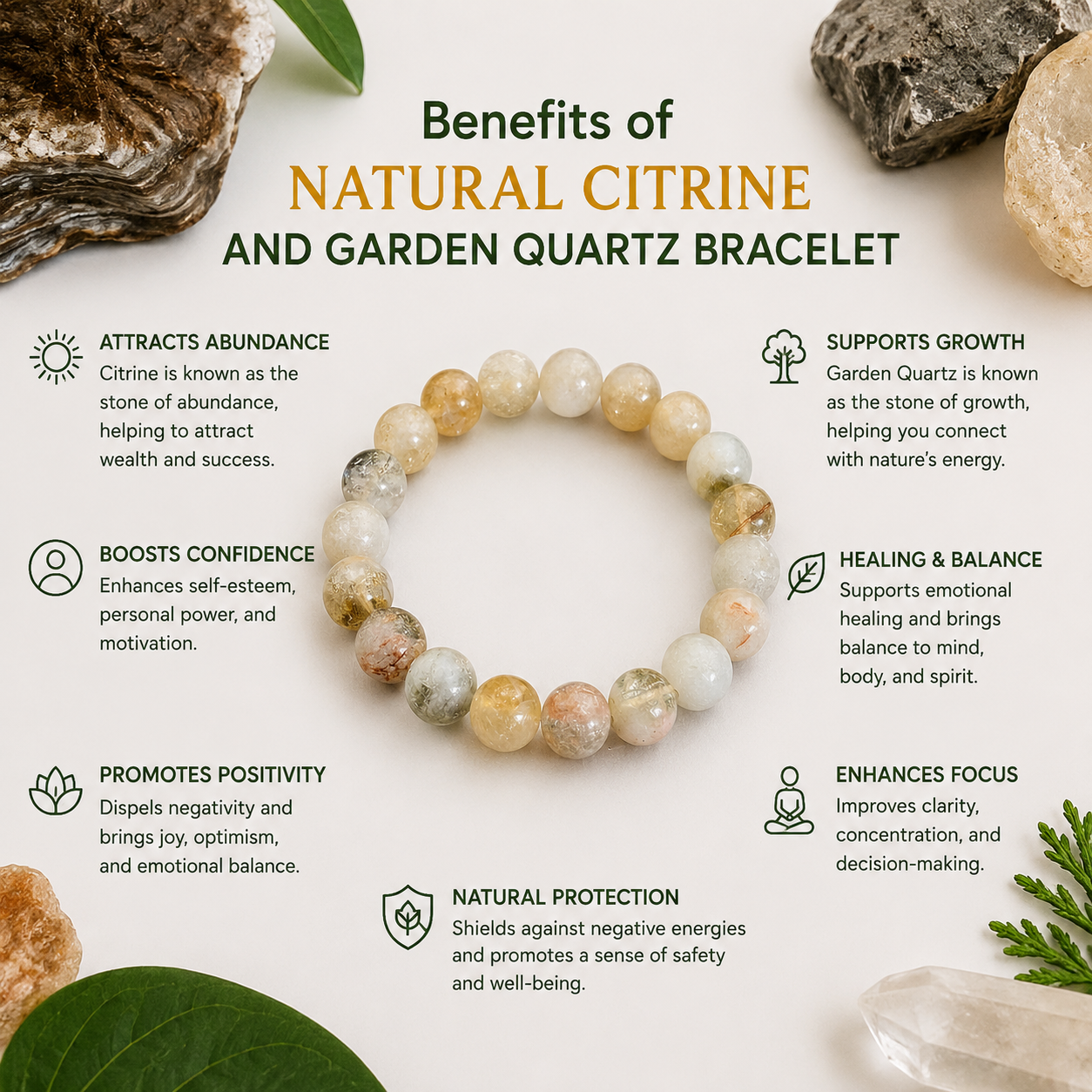 Natural Citrine And Garden Quartz Bracelet