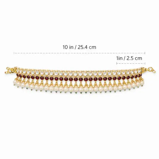 Royal Kundan & Kemp Stone Bridal Anklet | Pearl Drop Payal