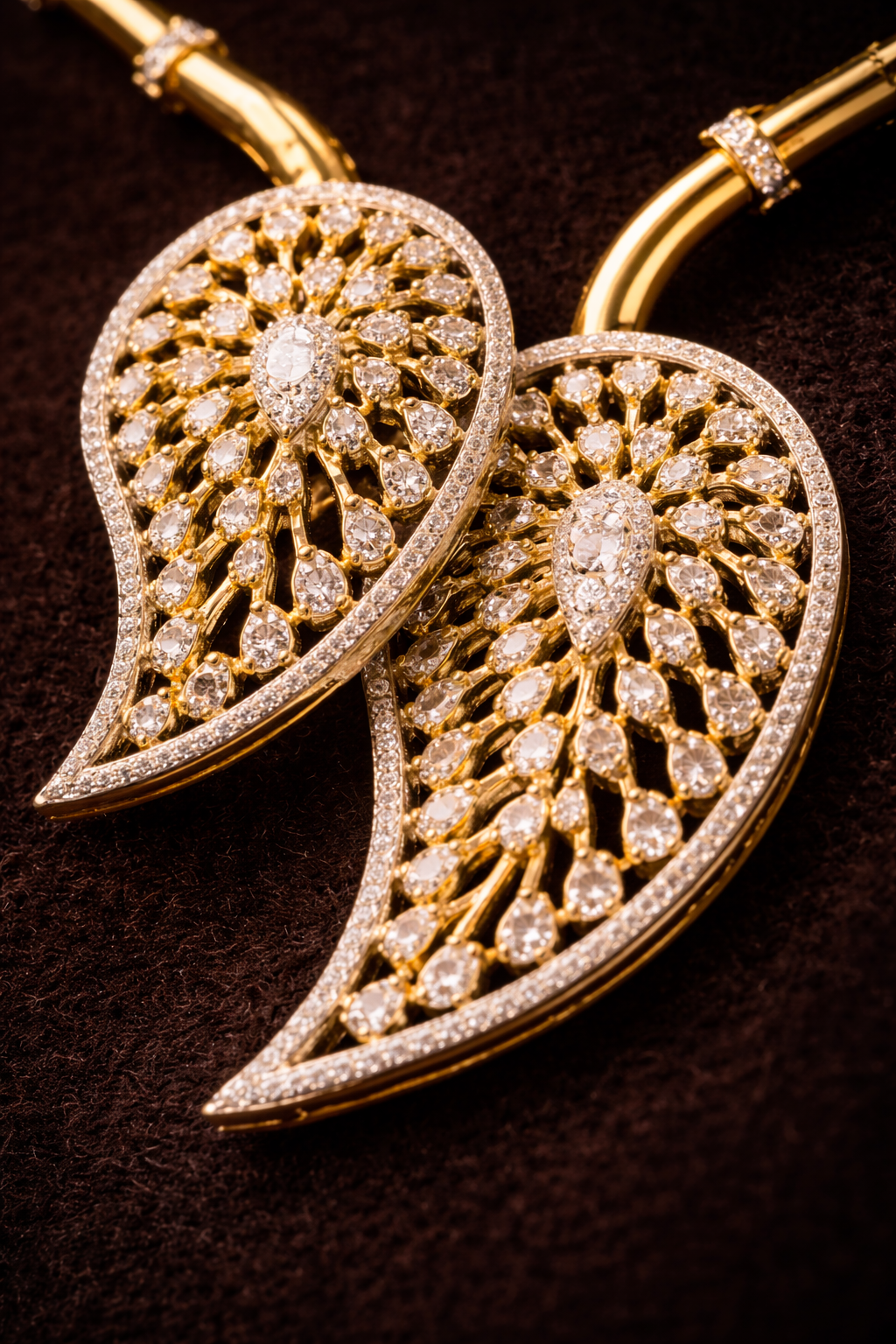Modern Two Tone Leaf Cz Necklace And Earrings Set In 18K Gold Finish