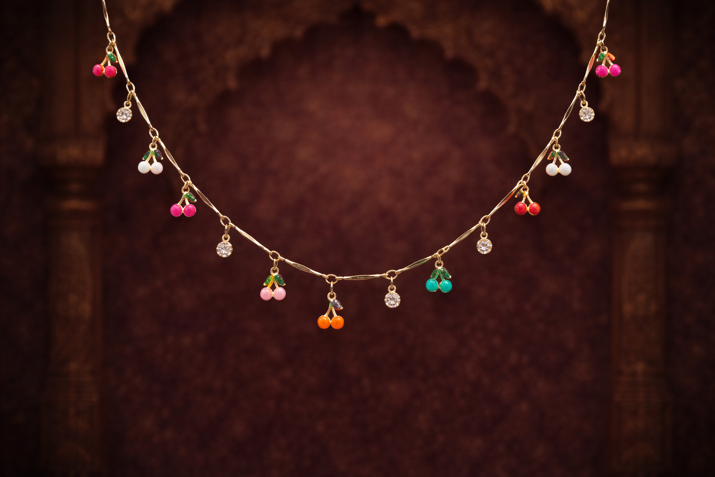 Colorful Cherry Charm Gold Plated Necklace