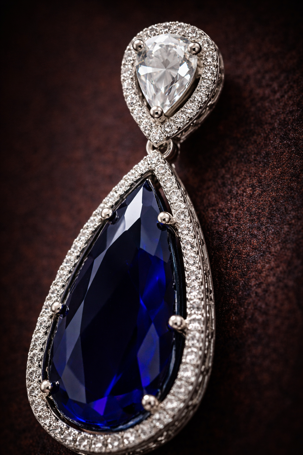 Blue Sapphire American Diamond Teardrop Earrings