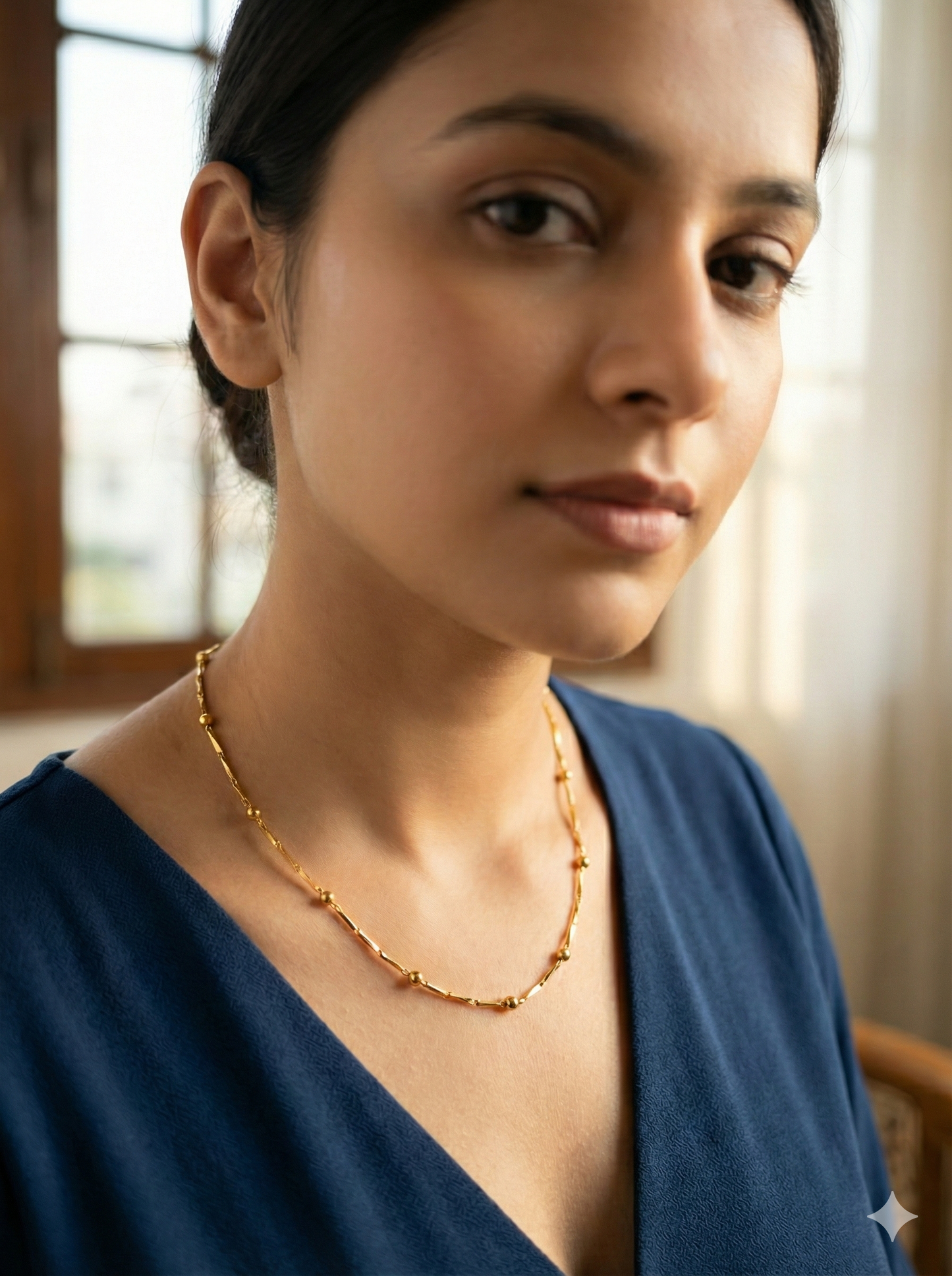 Bead And Bar Link 18K Gold Plated Chain Necklace