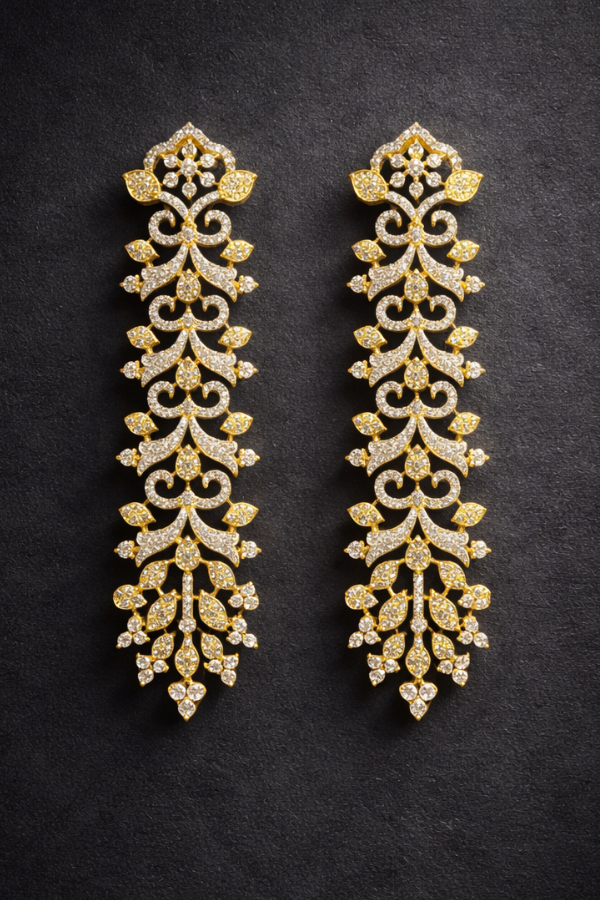 Gold Plated American Diamond Chandelier Long Drop Bridal Earrings