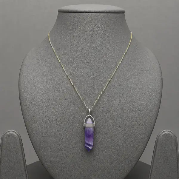 Amethyst Crystal Point Pendant Necklace | Natural Healing Stone With Dual Tone Anti Tarnish Chain