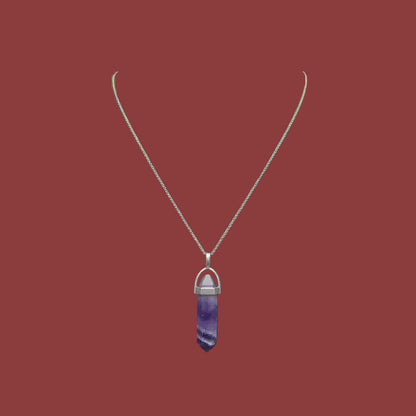Natural Amethyst Crystal Point Pendant - Dual Tone Chain