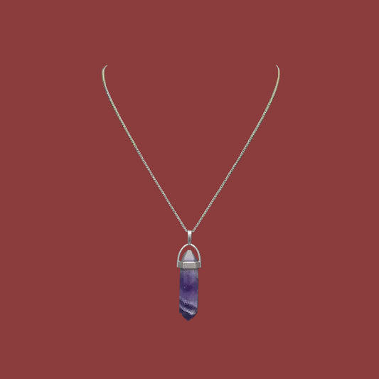 Natural Amethyst Crystal Point Pendant | Dual Tone Chain