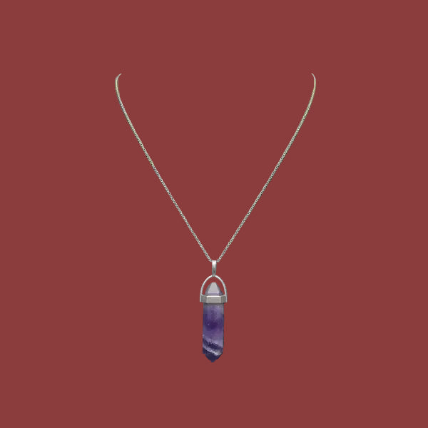 Natural Amethyst Crystal Point Pendant | Dual Tone Chain