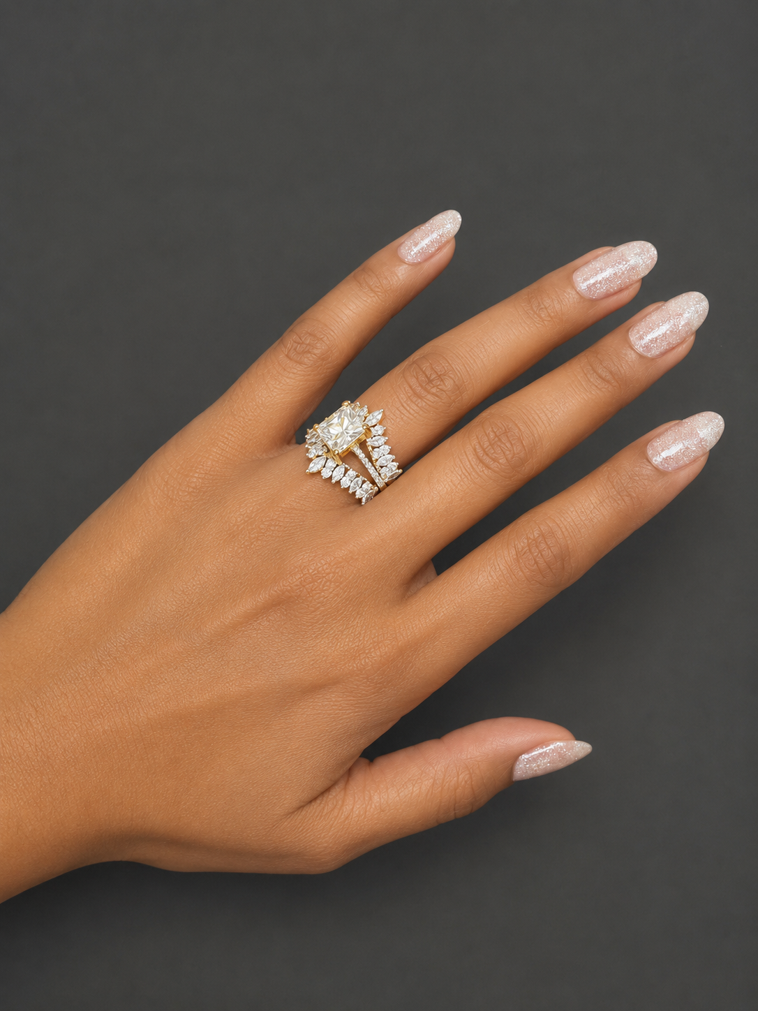 4-in-1 Interchangeable CZ Ring Set | Modular Frame Ring with 3 Detachable Gemstone Inserts – Ruby, Emerald & Diamond Look | Stackable Convertible Cocktail Ring | Customisable Statement Jewellery