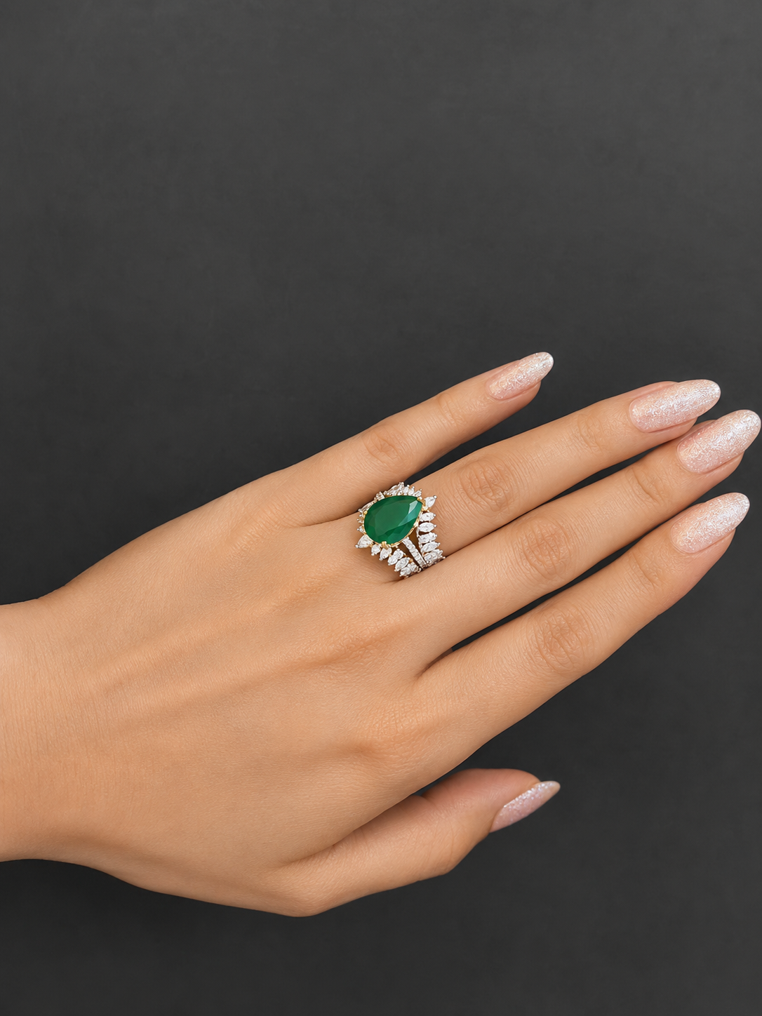 4-in-1 Interchangeable CZ Ring Set | Modular Frame Ring with 3 Detachable Gemstone Inserts – Ruby, Emerald & Diamond Look | Stackable Convertible Cocktail Ring | Customisable Statement Jewellery