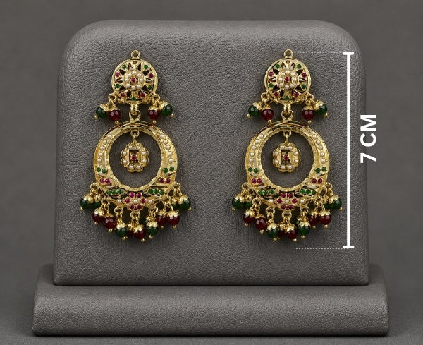 Traditional Jadau Necklace Set with Red & Green Stones and Pearl Embellishments