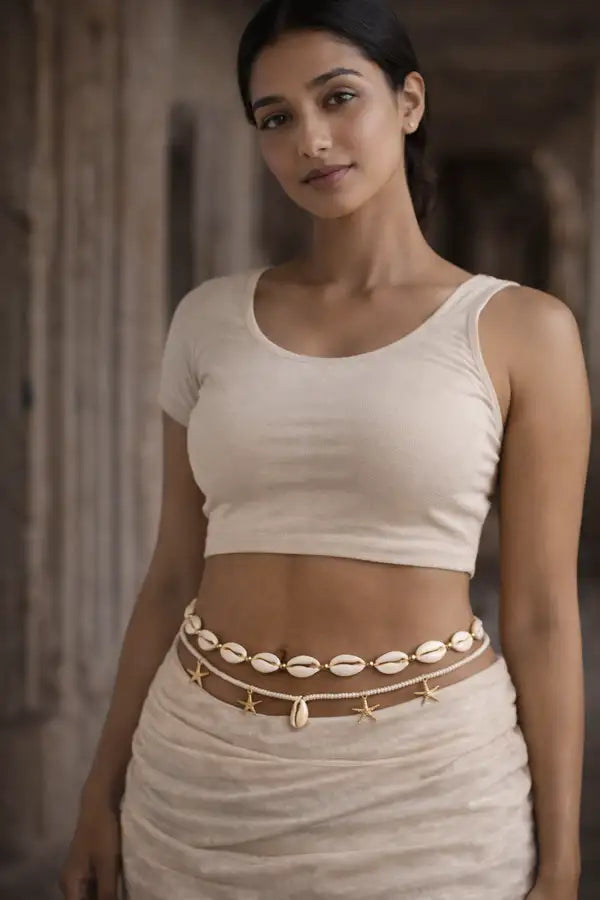 Bohemian Dual-Layered Cowrie Shell Waist Chain | Kamarband