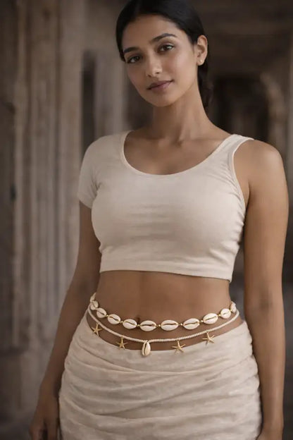 Bohemian Dual-Layered Cowrie Shell Waist Chain | Kamarband