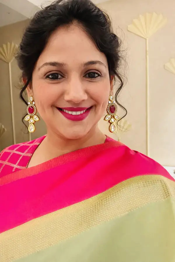 Kundan And Ruby Gold Plated Drop Earrings