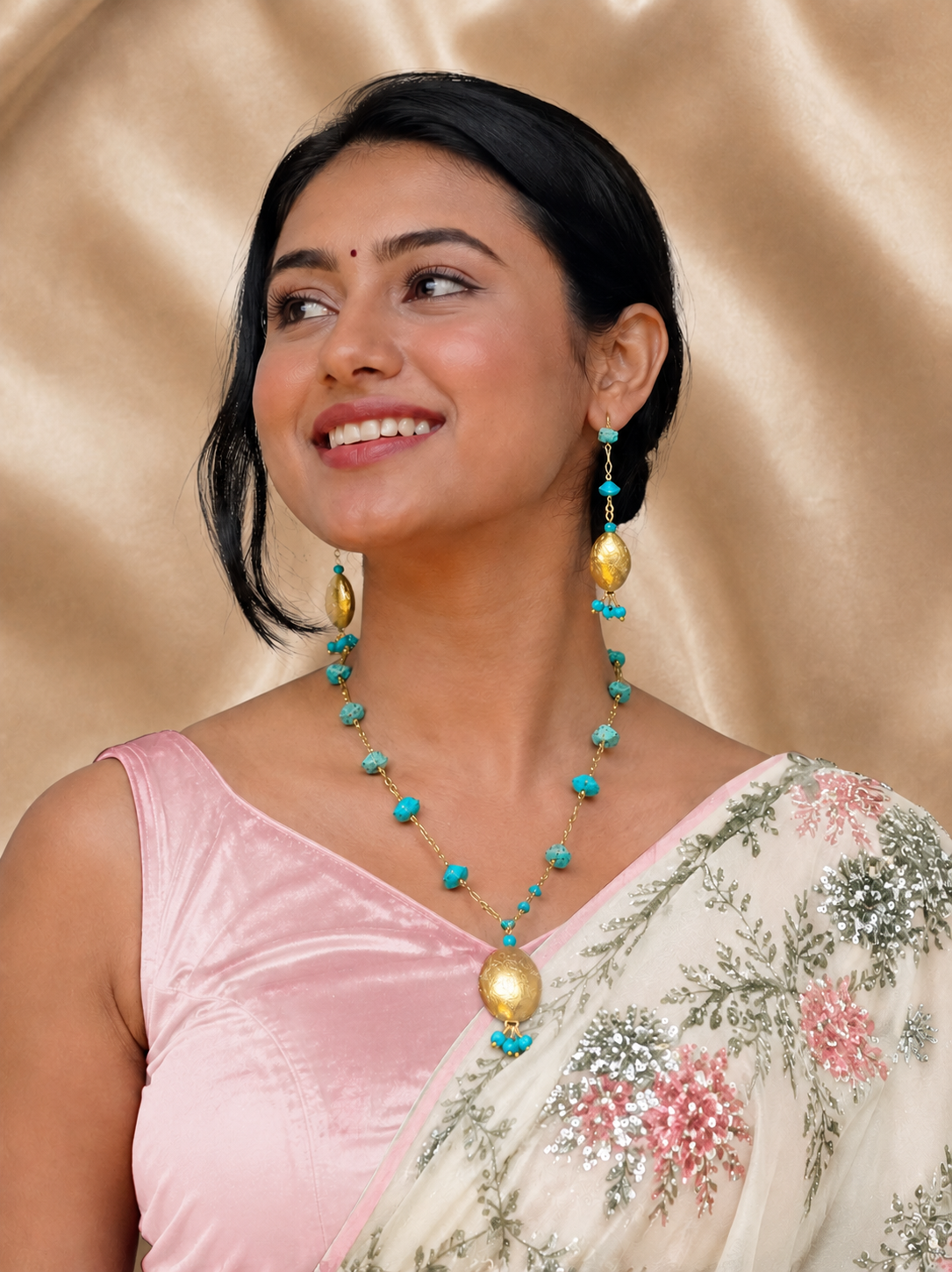 Bohemian Turquoise blue Gemstone Pendant Set suitable for all occasions,traditional and western wear