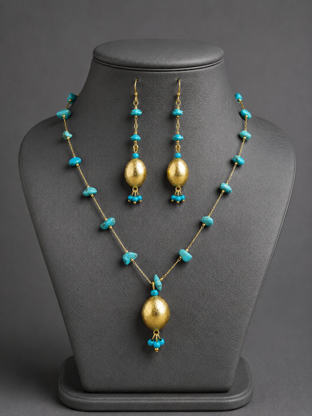 Bohemian Turquoise blue Gemstone Pendant Set suitable for all occasions,traditional and western wear