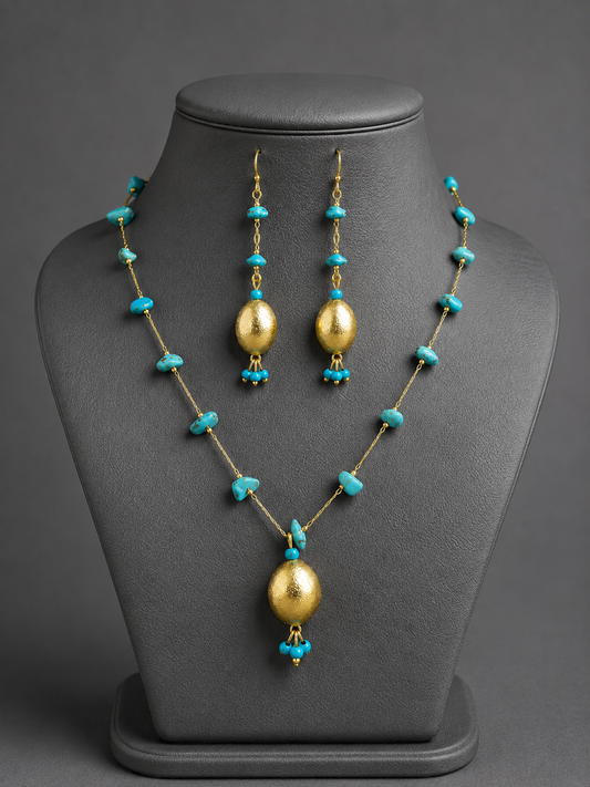 Bohemian Turquoise blue Gemstone Pendant Set suitable for all occasions,traditional and western wear