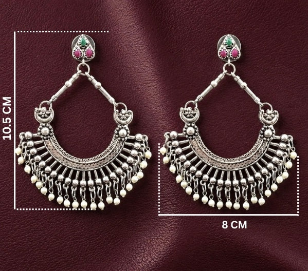 Vintage Style Silver Tone Chandbali Hoop Earrings for Women