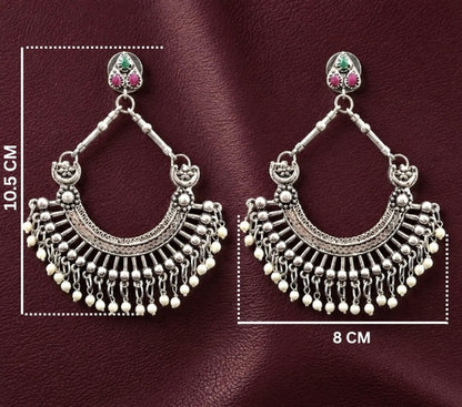 Vintage Style Silver Tone Chandbali Hoop Earrings for Women