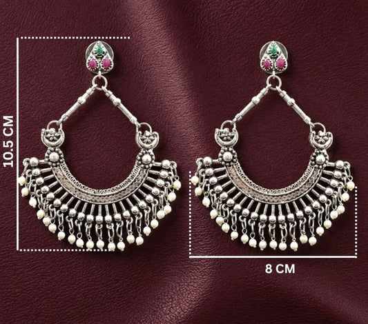 Vintage Style Silver Tone Chandbali Hoop Earrings for Women