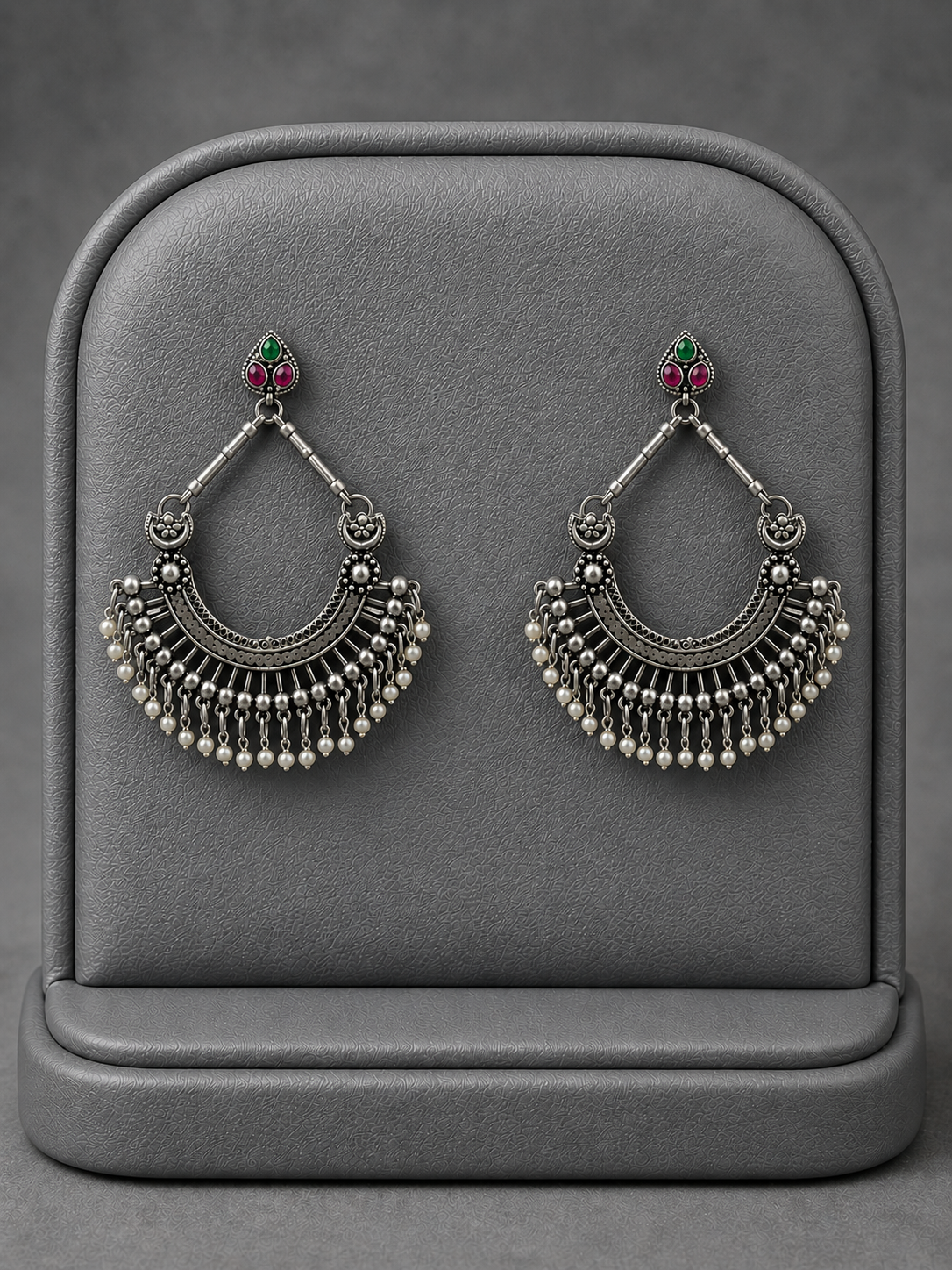 Vintage Style Silver Tone Chandbali Hoop Earrings for Women