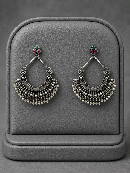 Vintage Style Silver Tone Chandbali Hoop Earrings for Women