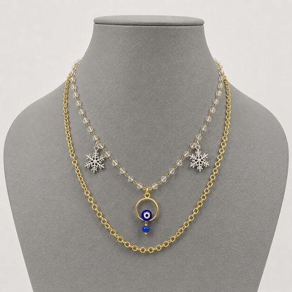 3-Layer Orange Boho Necklace with Tree of Life & Star Charms