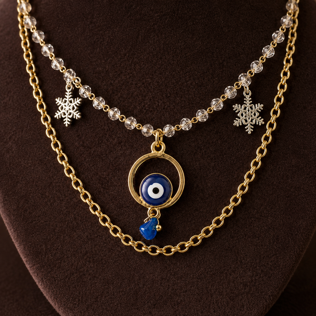 3-Layer Orange Boho Necklace | Tree of Life & Star Charms