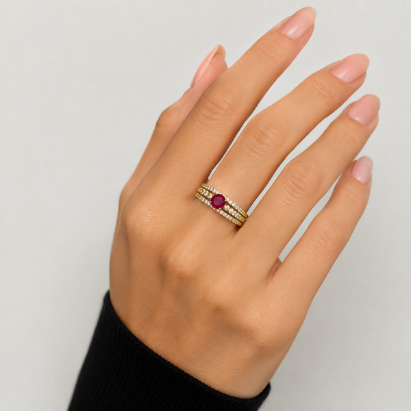 Adjustable Gold-Tone Ruby Ring | Diamond Halo Statement Jewelry