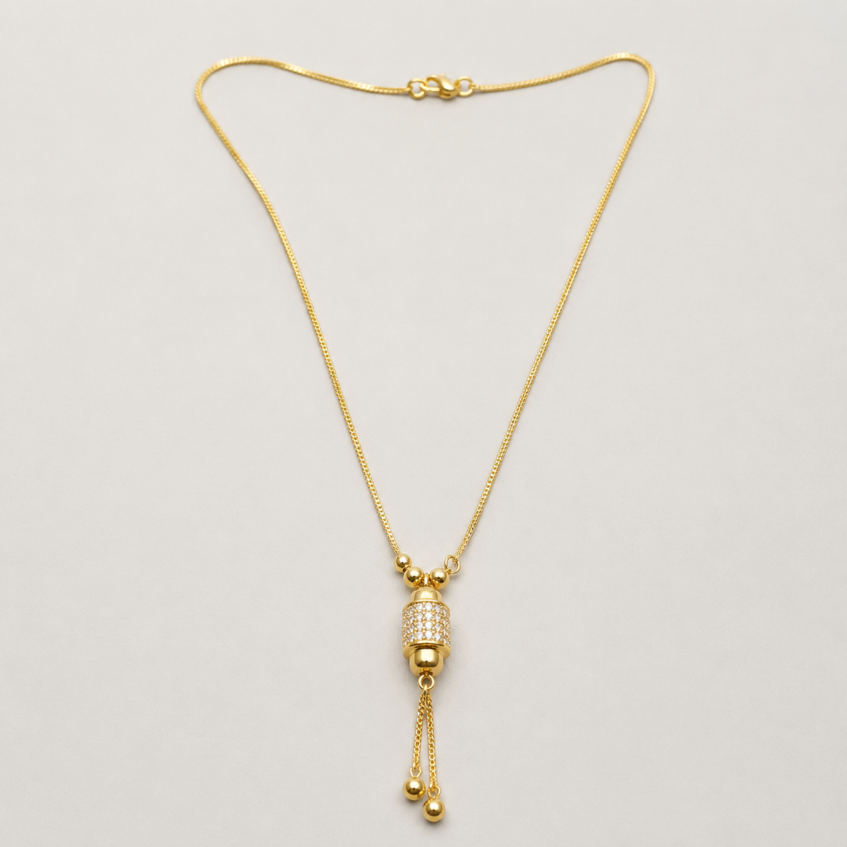 Crystal Cylinder Charm Gold Plated Tassel Drop Necklace