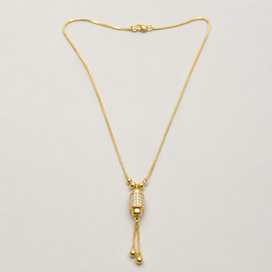 Crystal Cylinder Charm Gold Plated Necklace with Tassel Drop