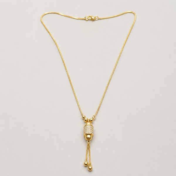 Crystal Cylinder Charm Gold Plated Necklace with Tassel Drop