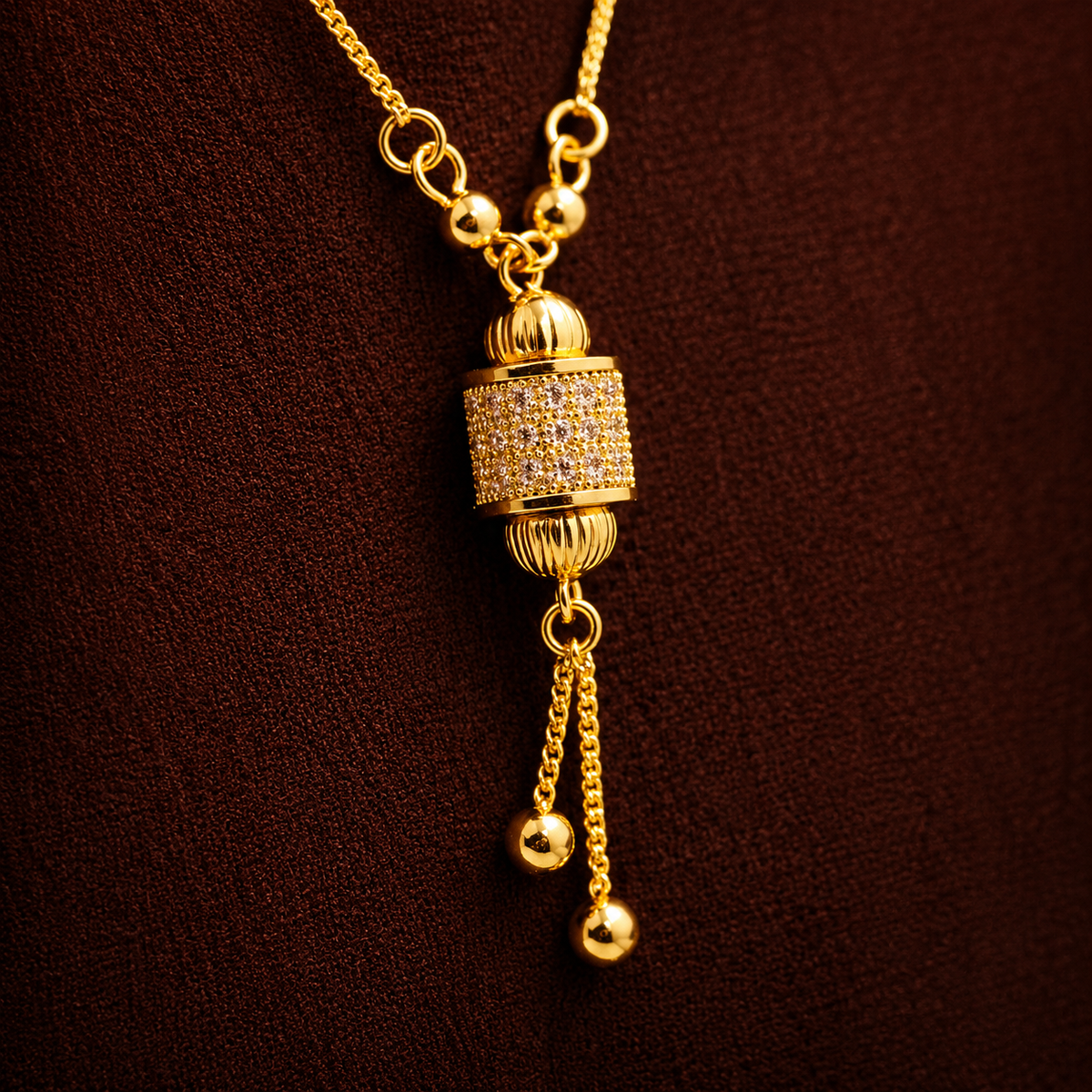 Crystal Cylinder Charm Gold Plated Tassel Drop Necklace