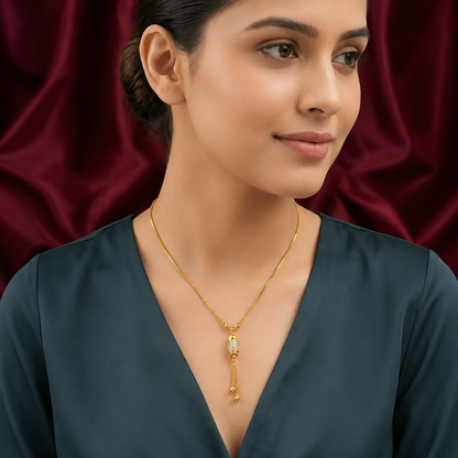 Crystal Cylinder Charm Gold Plated Tassel Drop Necklace