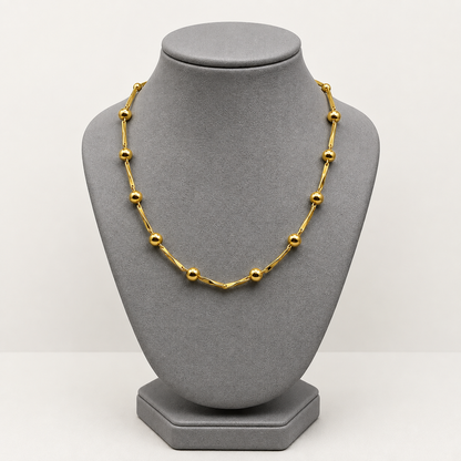 Bead And Bar Link 18K Gold Plated Chain Necklace