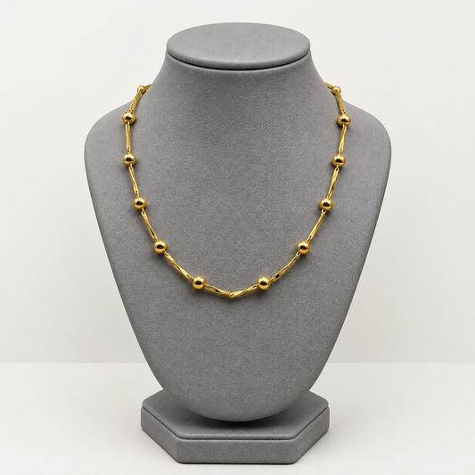 Bead And Bar Link 18K Gold Plated Chain Necklace
