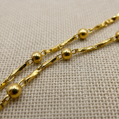 Bead And Bar Link 18K Gold Plated Chain Necklace