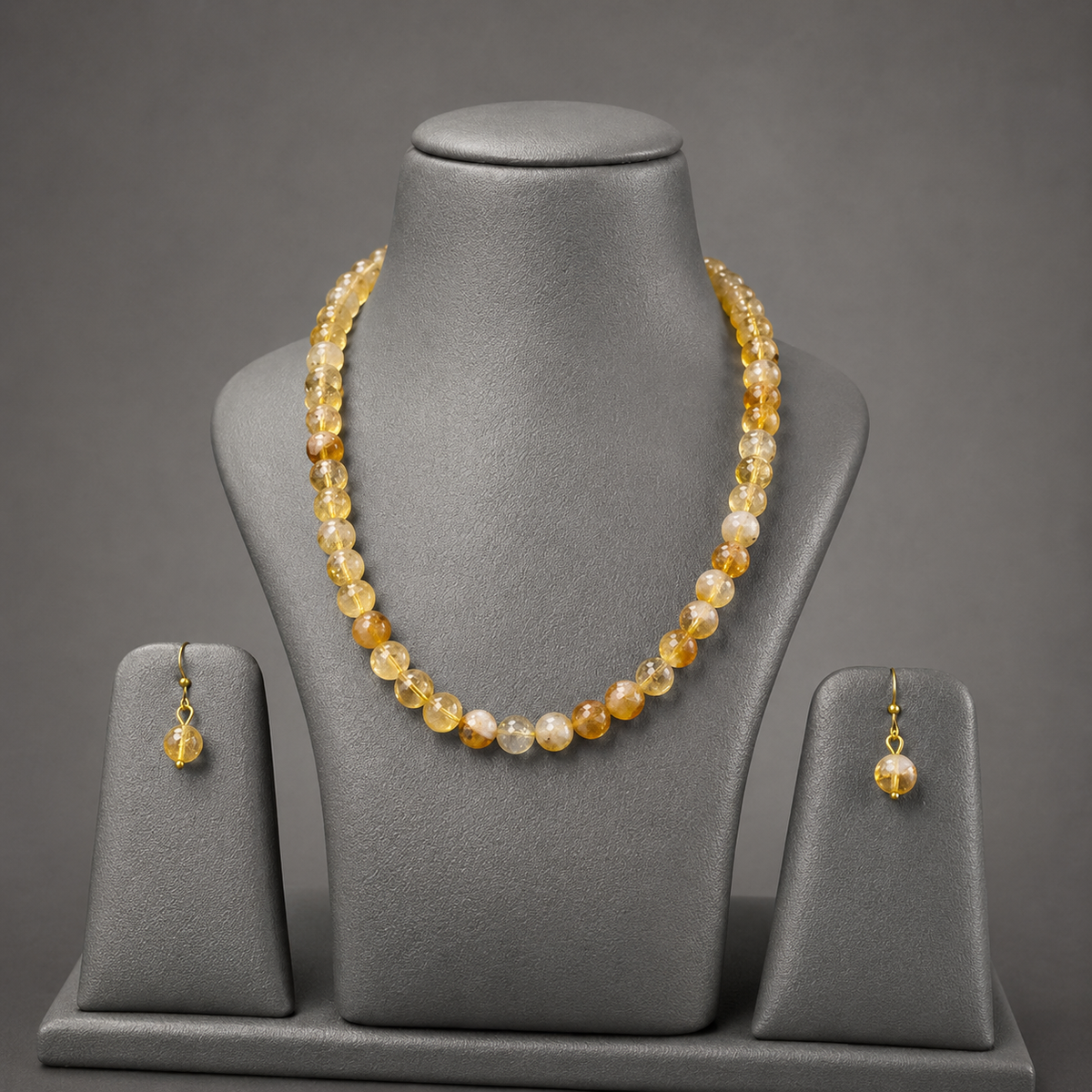 Handcrafted Genuine Citrine Gemstone Necklace & Earrings