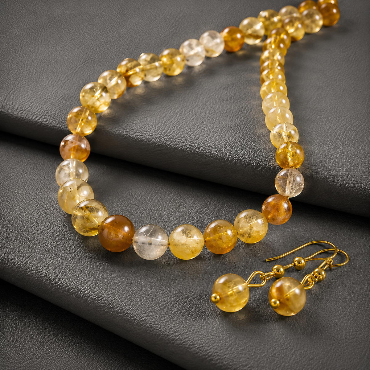 Handcrafted Genuine Citrine Gemstone Necklace & Earrings
