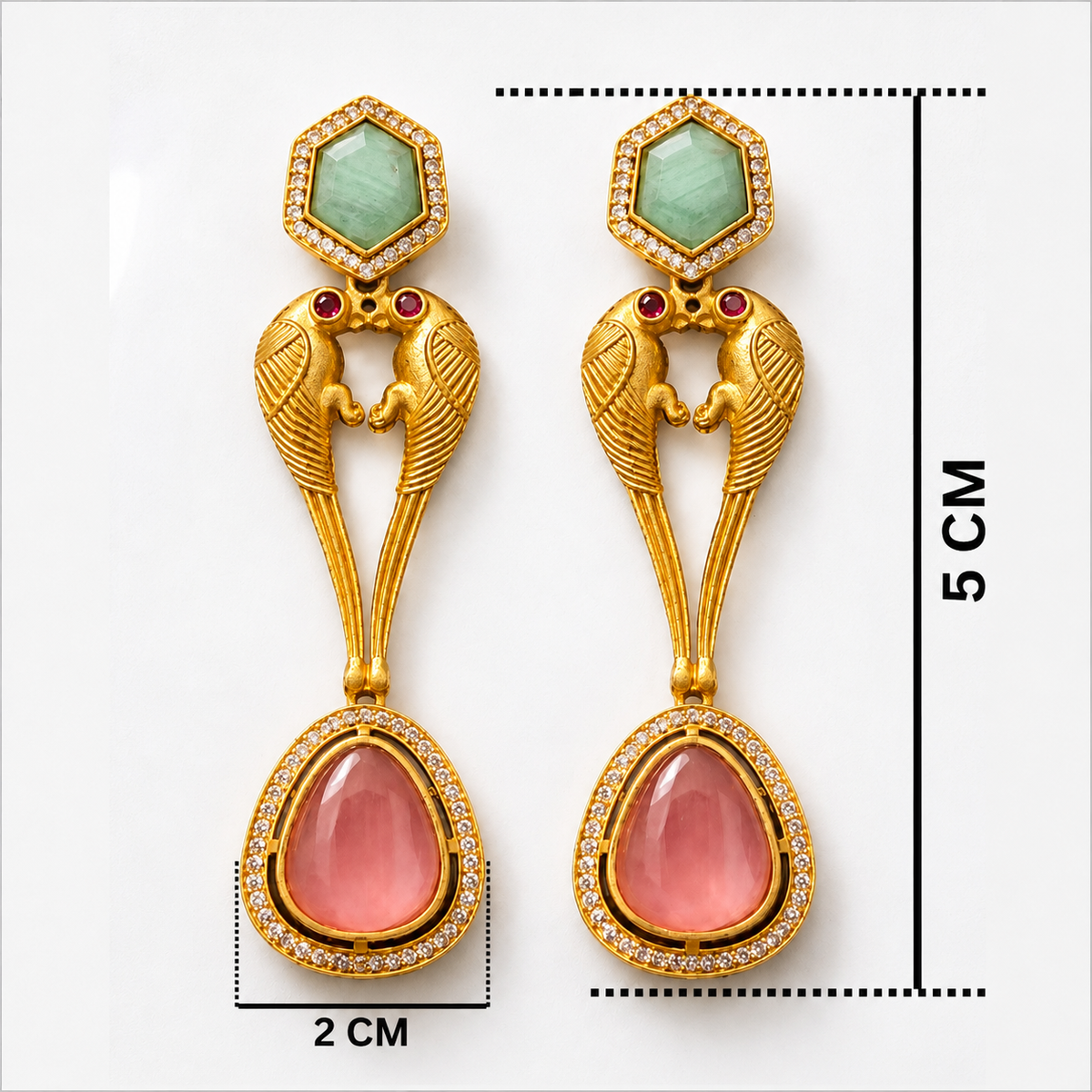 Emerald & Amethyst Gold-Polished Fusion Bird Motif Statement Drops