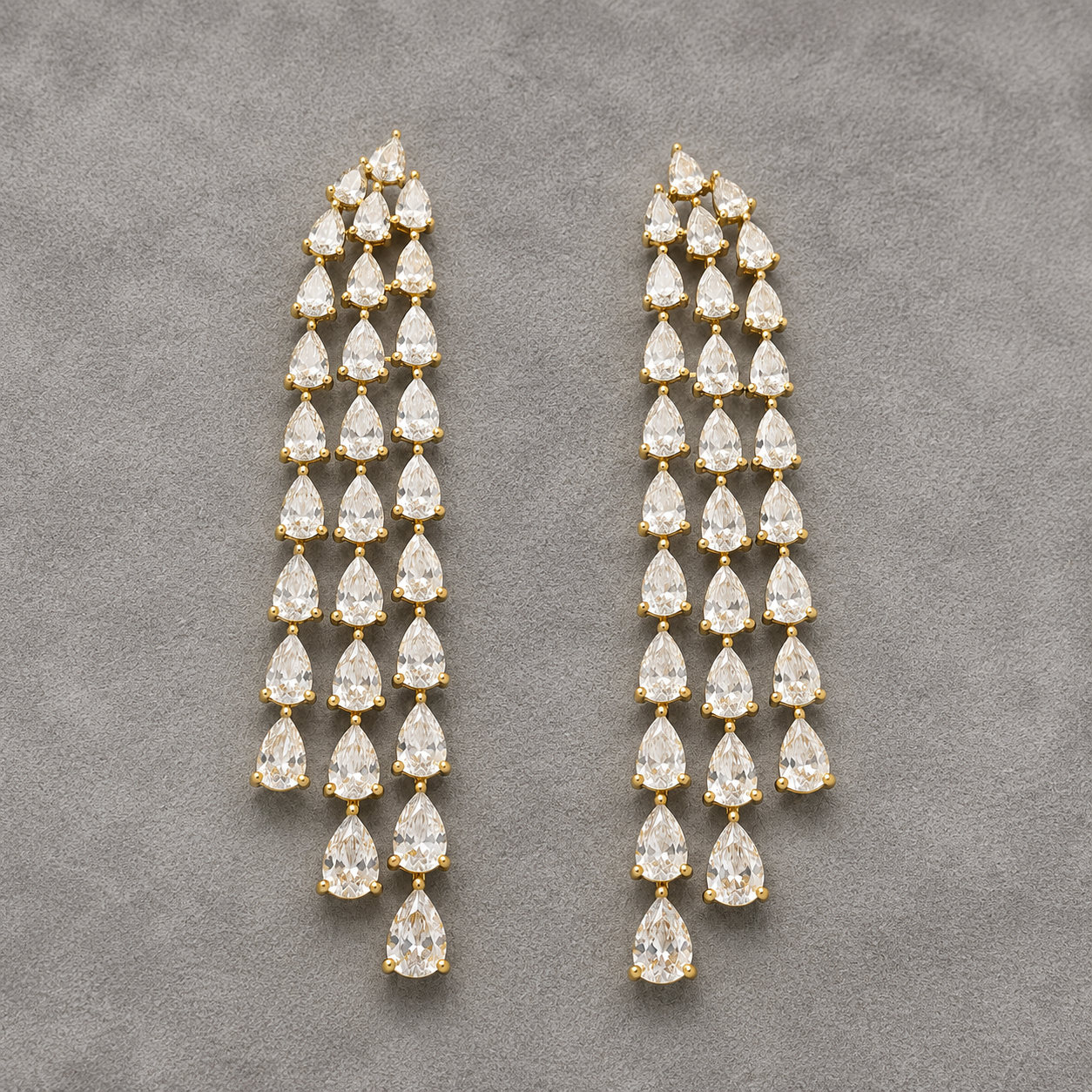 AAA+ American Diamond Long Drop Earrings | Premium Gold Plated