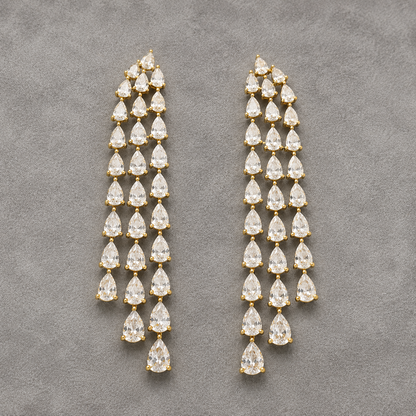 American Diamond Long Drop Earrings | Premium Gold Plated
