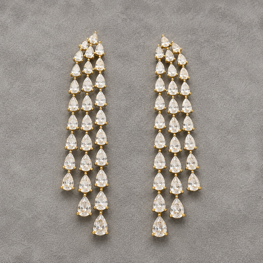AAA+ American Diamond Long Drop Earrings | Premium Gold Plated