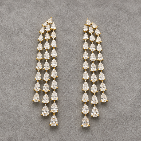 AAA+ American Diamond Long Drop Earrings | Premium Gold Plated