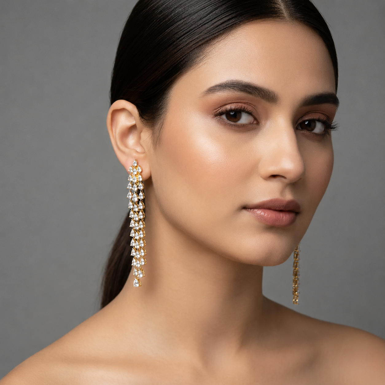 AAA+ American Diamond Long Drop Earrings | Premium Gold Plated