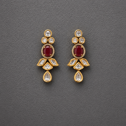 Kundan & Ruby Gold Plated Drop Earrings | Traditional Festive Wear