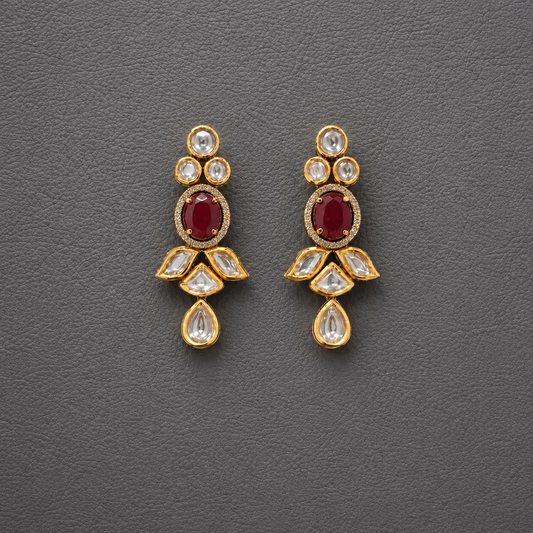 Kundan And Ruby Gold Plated Drop Earrings