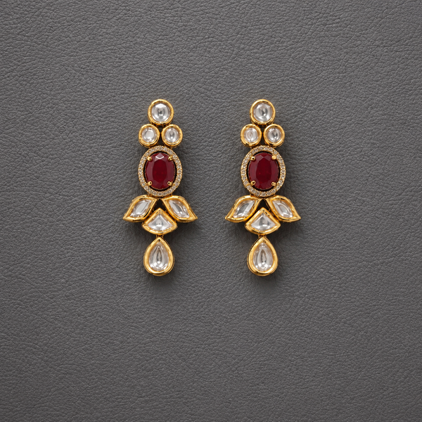 Kundan And Ruby Gold Plated Drop Earrings